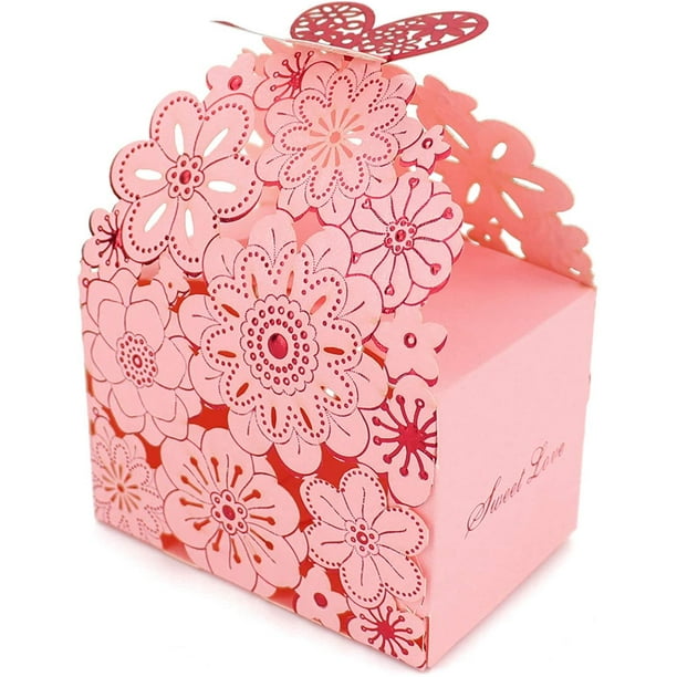 Wall Décor 50Pcs/Set Flower Butterfly Hollow Candy Box Cookie Gift Boxes Romantic Wedding Favors Cute Chocolate Box for Wedding Bridal Birthday Party Supplies 